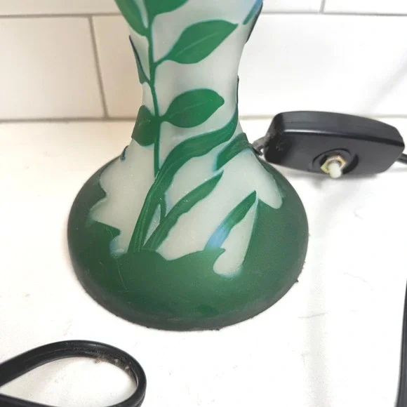 Table Lamp Mushroom‎ Frosted Glass Dragonfly Floral Art Deco VTG Galle Style 16" - Picture 5 of 6